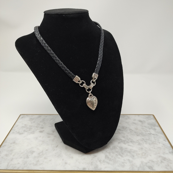 Brighton Jewelry - Brighton short necklace woven black strands with classic chunky heart pendant